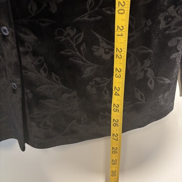 Lands End Black Velvet Floral Button-Up Womens Blouse Size S - Picture 7 of 11